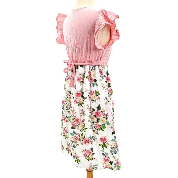 PatPat Adult Small Dress Pink Mosaic Flutter Sleeve Rose PInk Floral Mommy & Me - Picture 13 of 13